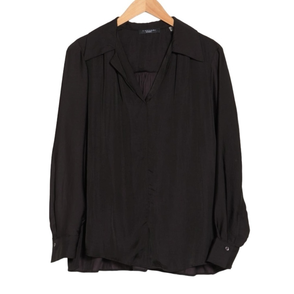 T Tahari Poet Long Sleeve Top (Plus) 1x BLACK NWT
